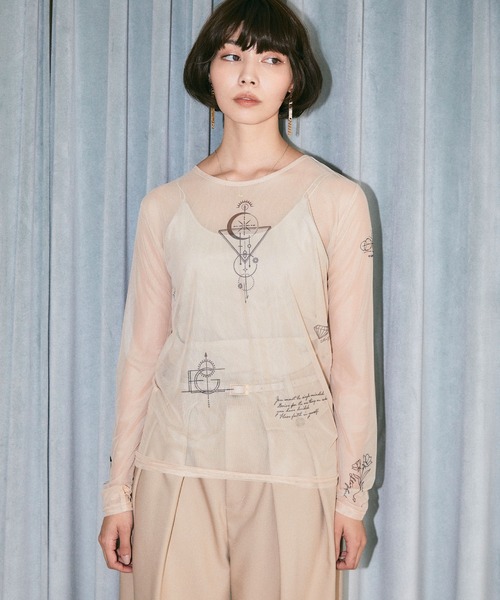 ELLEgirl(エルガール)の「タトゥープリントシアートップス【ELLEgirl/エル ガール】(Tシャツ/カットソー・レディース・ブラック/ベージュ/ブラック系その他/ベージュ系その他・FREE)」の4枚目の写真