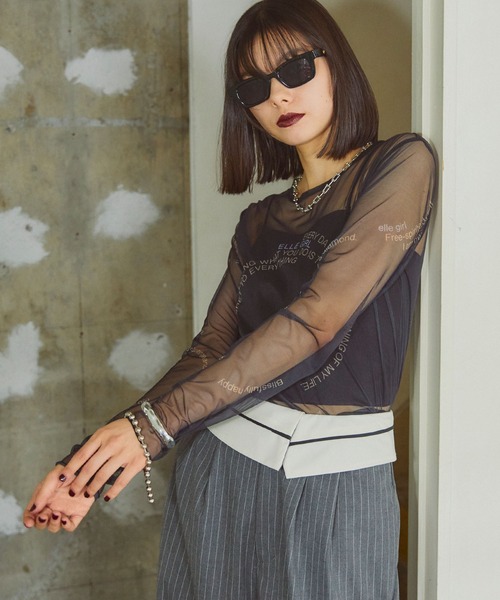 ELLEgirl(エルガール)の「タトゥープリントシアートップス【ELLEgirl/エル ガール】(Tシャツ/カットソー・レディース・ブラック/ベージュ/ブラック系その他/ベージュ系その他・FREE)」の21枚目の写真