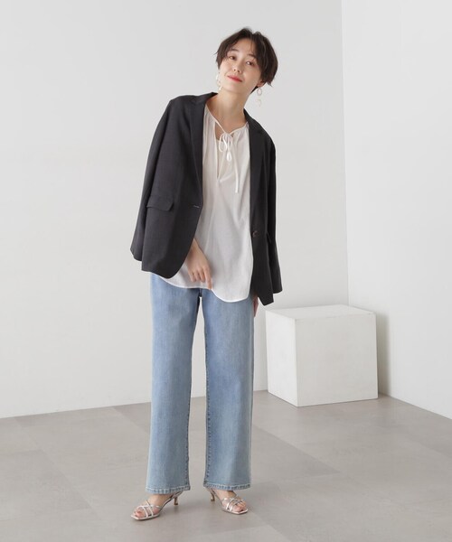 N.（N. Natural Beauty Basic）（エヌエヌナチュラルビューティーベーシック）の「◆Ｖネックギャザーチュニックブラウス（シャツ/ブラウス・レディース・オレンジ/グレー/オフホワイト・MEDIUM）」の16枚目の写真