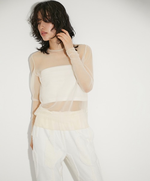 ADAM ET ROPE'(アダムエロペ)の「シアージャージープルオーバー(Tシャツ/カットソー・レディース・ブラック/オフホワイト/ライトグリーン・FREE)」の2枚目の写真