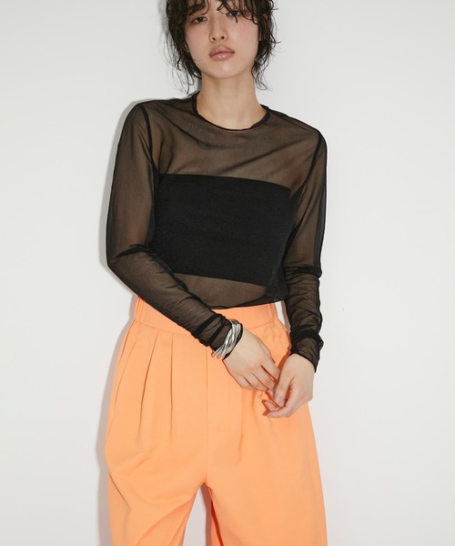 ADAM ET ROPE'(アダムエロペ)の「シアージャージープルオーバー(Tシャツ/カットソー・レディース・ブラック/オフホワイト/ライトグリーン・FREE)」の3枚目の写真