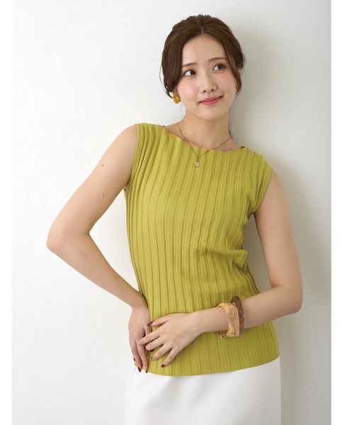 NICOLE white(ニコルホワイト)の「リブニットタンクトップ(タンクトップ・レディース・オフホワイト/グレー/ブルー/ブラック/イエロー/オレンジ・FREE)」の1枚目の写真