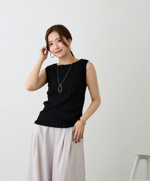 NICOLE white(ニコルホワイト)の「リブニットタンクトップ(タンクトップ・レディース・オフホワイト/グレー/ブルー/ブラック/イエロー/オレンジ・FREE)」の3枚目の写真