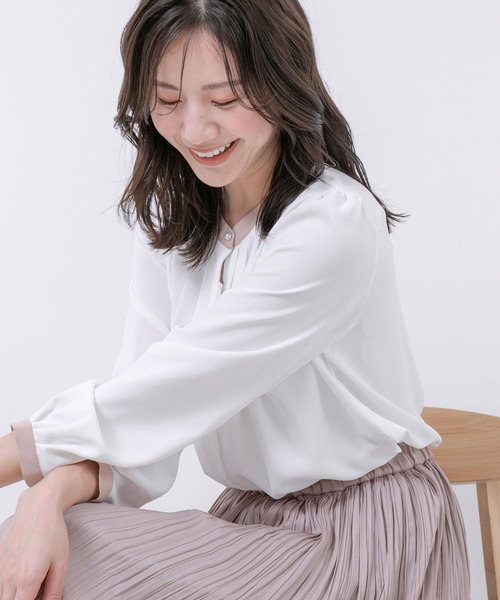 Jayro(ジャイロ)の「配色バンドカラーブラウス(シャツ/ブラウス・レディース・ピンク系その他2/ホワイト系その他/ブラック/ブラック系その他/ホワイト系その他2・M)」の1枚目の写真