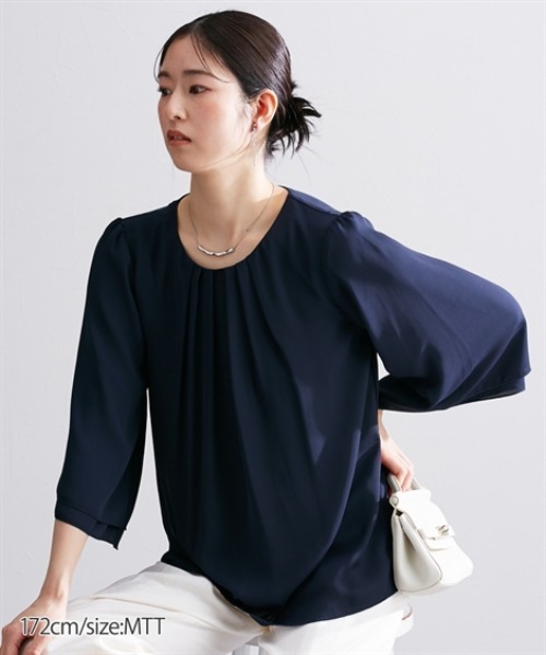 slattgir(スラットジール)の「高身長 ジョーゼットフレア7分袖ブラウス (トールサイズ)(シャツ/ブラウス・レディース・オフホワイト/ブラック/ブルー/グレイッシュベージュ/ベージュ系/ピンク系/ネイビー・LL/3L/4L/5L/M/L)」の5枚目の写真