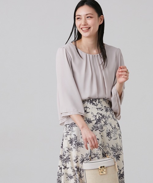 slattgir(スラットジール)の「高身長 ジョーゼットフレア7分袖ブラウス (トールサイズ)(シャツ/ブラウス・レディース・オフホワイト/ブラック/ブルー/グレイッシュベージュ/ベージュ系/ピンク系/ネイビー・LL/3L/4L/5L/M/L)」の9枚目の写真