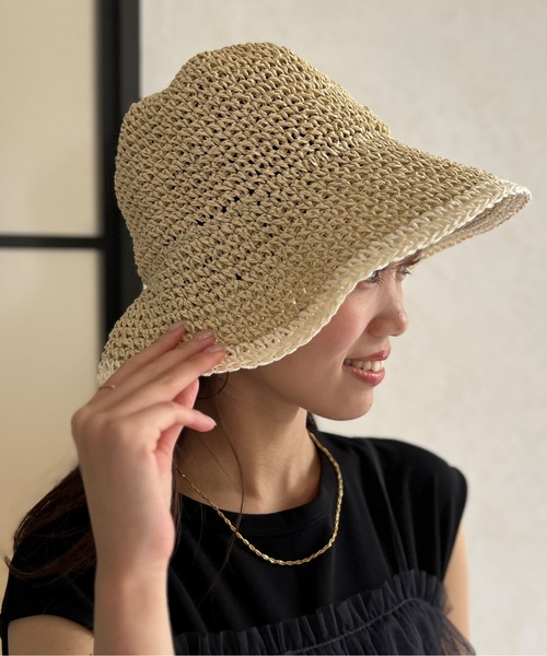 Chez toi(シェトワ)の「配色ラインペーパーHAT(ハット・レディース・ベージュ/グレイッシュベージュ/ライトベージュ・FREE)」の2枚目の写真