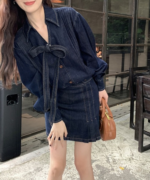 aimoha(アイモハ)の「リボン付けデニムブラウス(シャツ/ブラウス・レディース・ネイビー・SMALL/MEDIUM/LARGE)」の18枚目の写真