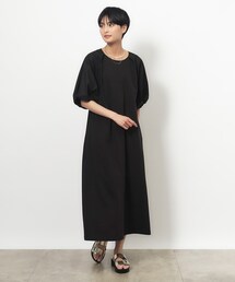 ◆ボリュームスリーブフハクドッキングワンピース【洗濯機洗い可】