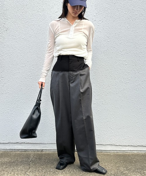 select MOCA(セレクトモカ)の「ウエスト切替スラックスパンツ(スラックス・レディース・グレー/ベージュ・MEDIUM/LARGE)」の1枚目の写真