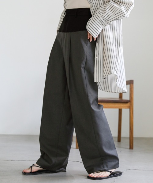 select MOCA(セレクトモカ)の「ウエスト切替スラックスパンツ(スラックス・レディース・グレー/ベージュ・MEDIUM/LARGE)」の9枚目の写真