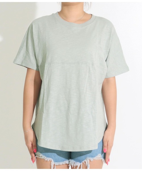 anap mimpi(アナップミンピ)の「切替 ビッグ 無地 半袖 スラブ Tシャツ(Tシャツ/カットソー・レディース・ベージュ系その他/グリーン/ブラック/オフホワイト・FREE)」の13枚目の写真