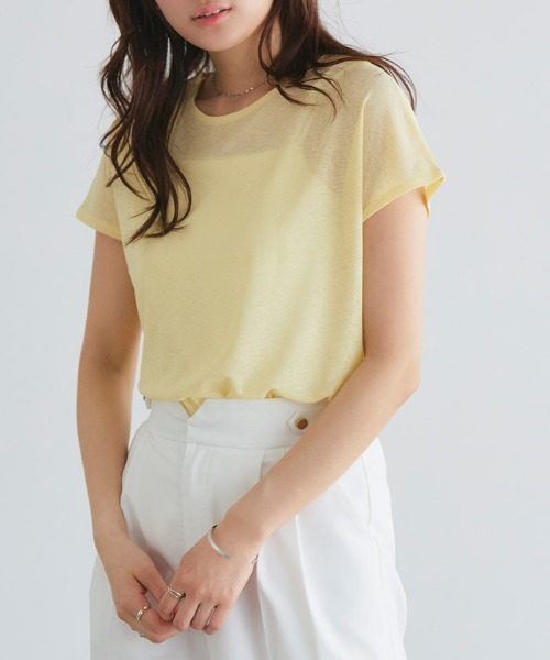 Pierrot(ピエロ)の「シアーフレンチスリーブカットソー クルーネック(Tシャツ/カットソー・レディース・ブラック/チャコール/イエロー/オフホワイト/ベージュ系その他/グレー系その他・L/M)」の6枚目の写真
