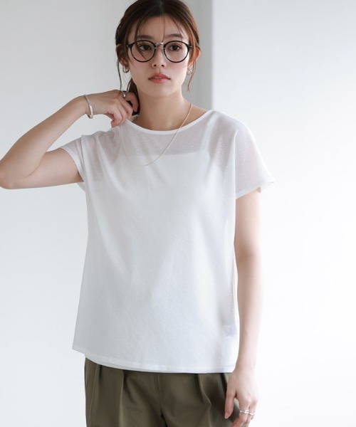 Pierrot(ピエロ)の「シアーフレンチスリーブカットソー クルーネック(Tシャツ/カットソー・レディース・ブラック/チャコール/イエロー/オフホワイト/ベージュ系その他/グレー系その他・L/M)」の11枚目の写真