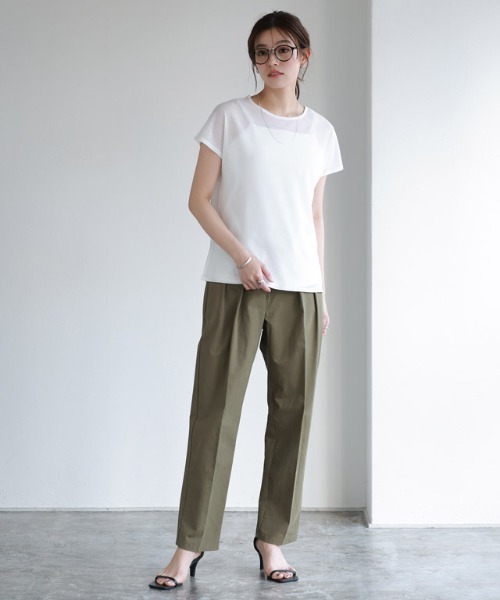 Pierrot(ピエロ)の「シアーフレンチスリーブカットソー クルーネック(Tシャツ/カットソー・レディース・ブラック/チャコール/イエロー/オフホワイト/ベージュ系その他/グレー系その他・L/M)」の12枚目の写真