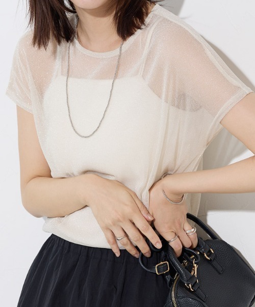 Pierrot(ピエロ)の「シアーフレンチスリーブカットソー クルーネック(Tシャツ/カットソー・レディース・ブラック/チャコール/イエロー/オフホワイト/ベージュ系その他/グレー系その他・L/M)」の20枚目の写真