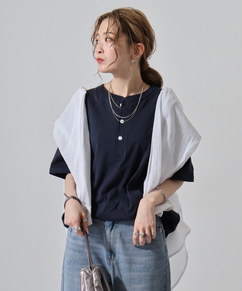 JEMORGAN(ジェーイーモーガン)の「JEMORGAN 天竺半袖ヘンリーネック(Tシャツ/カットソー・メンズ・ホワイト/ネイビー/カーキ/ブラック/ベージュ・XL/M/L)」の5枚目の写真
