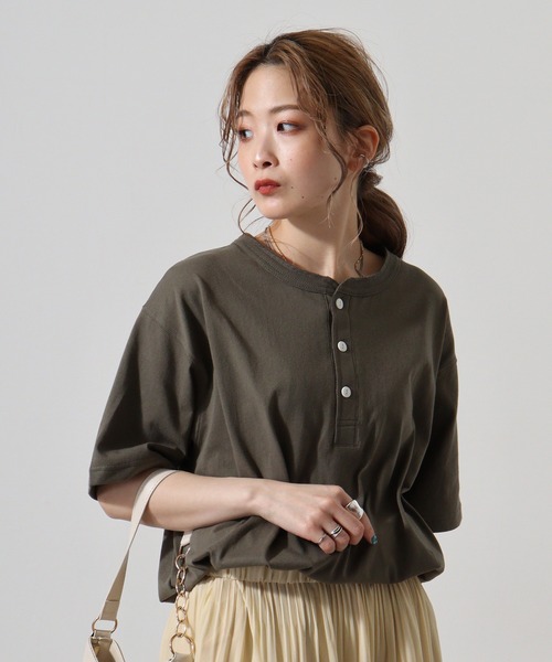 JEMORGAN(ジェーイーモーガン)の「JEMORGAN 天竺半袖ヘンリーネック(Tシャツ/カットソー・メンズ・ホワイト/ネイビー/カーキ/ブラック/ベージュ・XL/M/L)」の4枚目の写真