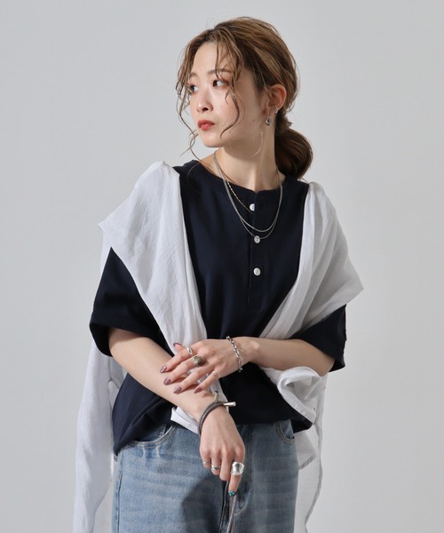 JEMORGAN(ジェーイーモーガン)の「JEMORGAN 天竺半袖ヘンリーネック(Tシャツ/カットソー・メンズ・ホワイト/ネイビー/カーキ/ブラック/ベージュ・XL/M/L)」の15枚目の写真