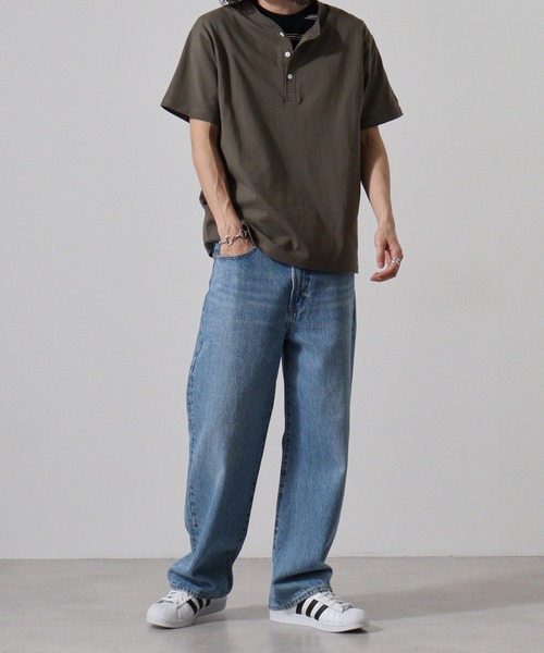 JEMORGAN(ジェーイーモーガン)の「JEMORGAN 天竺半袖ヘンリーネック(Tシャツ/カットソー・メンズ・ホワイト/ネイビー/カーキ/ブラック/ベージュ・XL/M/L)」の7枚目の写真