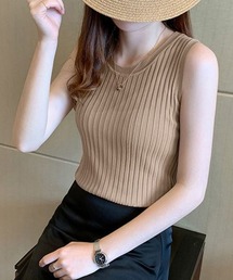 リブニット タンクトップ ノースリーブ
