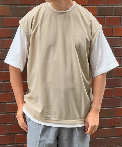 ikka（イッカ）の「【コスパ最強／接触冷感】速乾COOLフェイクベストTシャツ【親子コーデ】（Tシャツ/カットソー・メンズ・ブルー/ダークグリーン/ベージュ/ネイビー/ピンク・M/S/XL/L）」の2枚目の写真