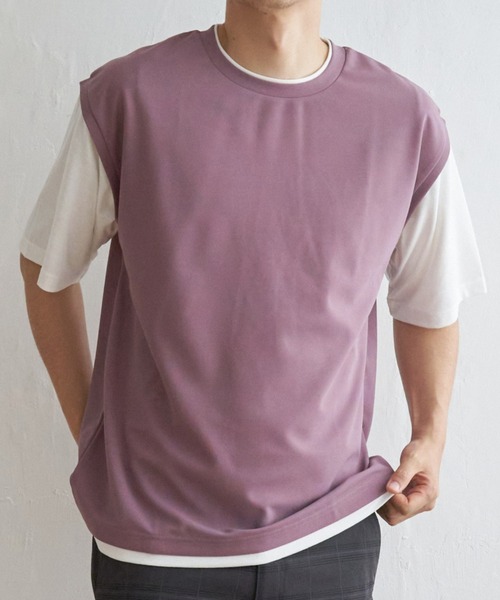 ikka（イッカ）の「【コスパ最強／接触冷感】速乾COOLフェイクベストTシャツ【親子コーデ】（Tシャツ/カットソー・メンズ・ブルー/ダークグリーン/ベージュ/ネイビー/ピンク・M/S/XL/L）」の5枚目の写真