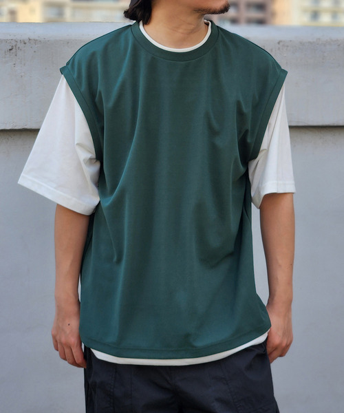 ikka（イッカ）の「【コスパ最強／接触冷感】速乾COOLフェイクベストTシャツ【親子コーデ】（Tシャツ/カットソー・メンズ・ブルー/ダークグリーン/ベージュ/ネイビー/ピンク・M/S/XL/L）」の3枚目の写真
