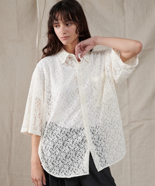 ONCILY(オンシェリー)の「FLOCKY LACE SHEER SHIRT / フロッキーレースシアーシャツ(シャツ/ブラウス・メンズ・アイボリー/ブラック/ブルー・SMALL/MEDIUM/LARGE)」の14枚目の写真