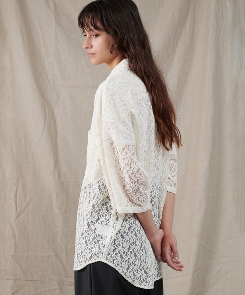 ONCILY(オンシェリー)の「FLOCKY LACE SHEER SHIRT / フロッキーレースシアーシャツ(シャツ/ブラウス・メンズ・アイボリー/ブラック/ブルー・SMALL/MEDIUM/LARGE)」の13枚目の写真