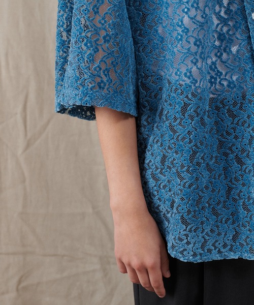 セール】FLOCKY LACE SHEER SHIRT / フロッキーレースシアー