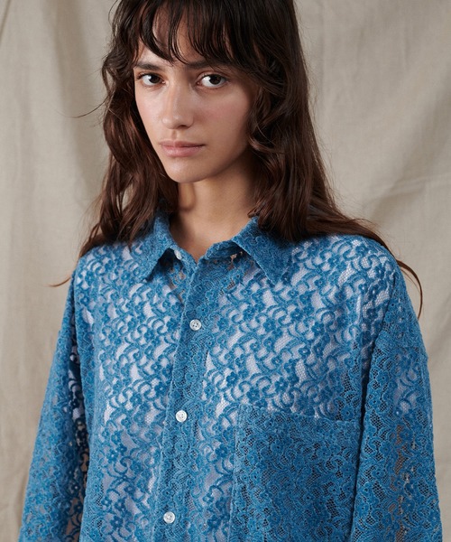 ONCILY(オンシェリー)の「FLOCKY LACE SHEER SHIRT / フロッキーレースシアーシャツ(シャツ/ブラウス・メンズ・アイボリー/ブラック/ブルー・SMALL/MEDIUM/LARGE)」の9枚目の写真