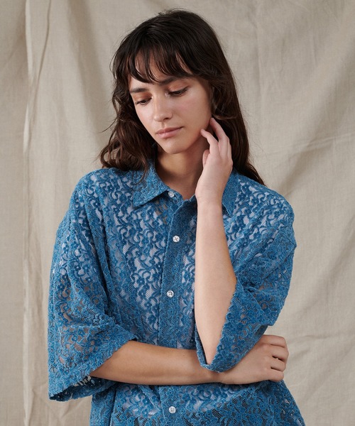ONCILY(オンシェリー)の「FLOCKY LACE SHEER SHIRT / フロッキーレースシアーシャツ(シャツ/ブラウス・メンズ・アイボリー/ブラック/ブルー・SMALL/MEDIUM/LARGE)」の8枚目の写真