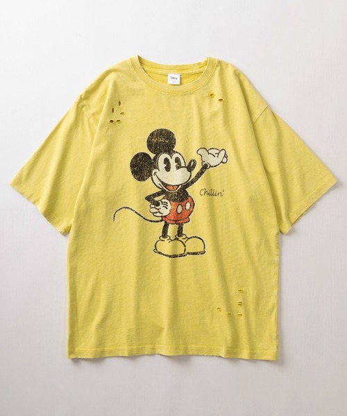 Disney(ディズニー)の「【Disney/ディズニー】ミッキーマウス レトロイラストプリント ヴィンテージ加工 ビッグシルエット半袖Tシャツ/リンガーT(Tシャツ/カットソー・レディース・ホワイト×レッド/ホワイト×ブラック/ブラック×ホワイト/スミクロ/ホワイト/イエロー・M/L/XL)」の7枚目の写真