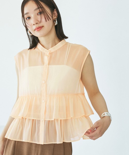 VIS（ビス）の「【洗える】シアーフリルブラウス（シャツ/ブラウス・レディース・ホワイト/チャコールグレー/ベージュ・FREE）」の4枚目の写真