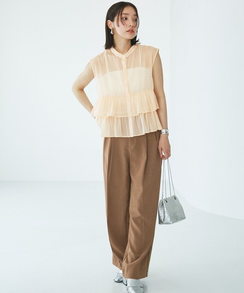 VIS（ビス）の「【洗える】シアーフリルブラウス（シャツ/ブラウス・レディース・ホワイト/チャコールグレー/ベージュ・FREE）」の6枚目の写真