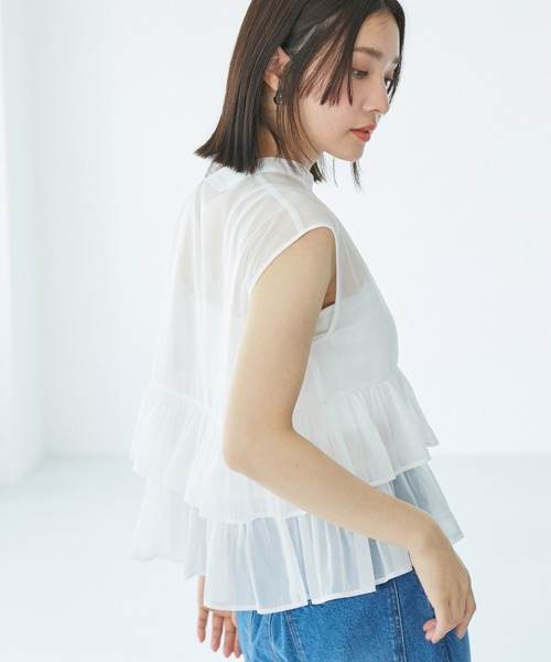 VIS（ビス）の「【洗える】シアーフリルブラウス（シャツ/ブラウス・レディース・ホワイト/チャコールグレー/ベージュ・FREE）」の8枚目の写真