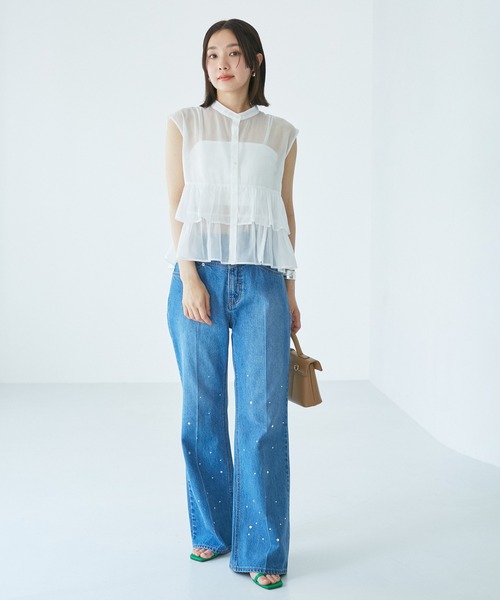 VIS（ビス）の「【洗える】シアーフリルブラウス（シャツ/ブラウス・レディース・ホワイト/チャコールグレー/ベージュ・FREE）」の10枚目の写真