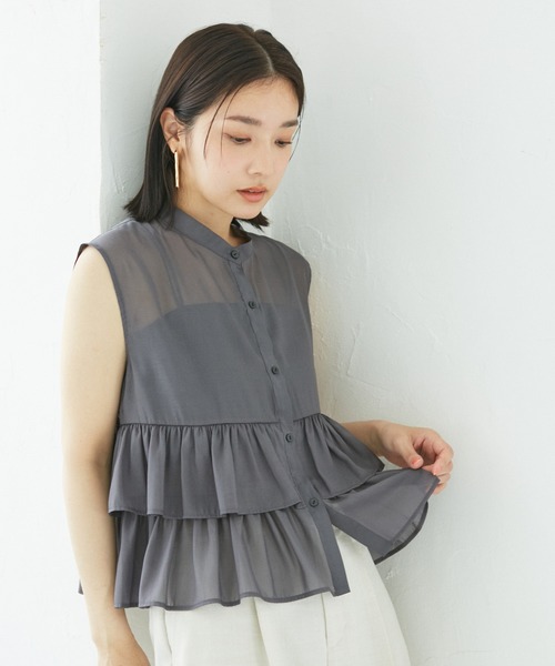 VIS（ビス）の「【洗える】シアーフリルブラウス（シャツ/ブラウス・レディース・ホワイト/チャコールグレー/ベージュ・FREE）」の11枚目の写真