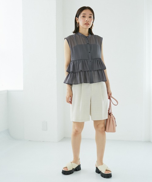 VIS（ビス）の「【洗える】シアーフリルブラウス（シャツ/ブラウス・レディース・ホワイト/チャコールグレー/ベージュ・FREE）」の13枚目の写真