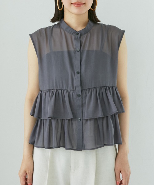 VIS（ビス）の「【洗える】シアーフリルブラウス（シャツ/ブラウス・レディース・ホワイト/チャコールグレー/ベージュ・FREE）」の14枚目の写真