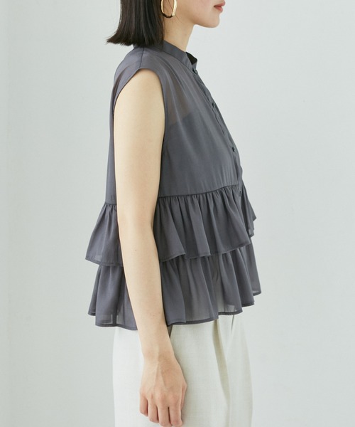 VIS（ビス）の「【洗える】シアーフリルブラウス（シャツ/ブラウス・レディース・ホワイト/チャコールグレー/ベージュ・FREE）」の15枚目の写真