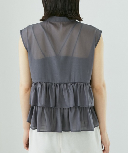 VIS（ビス）の「【洗える】シアーフリルブラウス（シャツ/ブラウス・レディース・ホワイト/チャコールグレー/ベージュ・FREE）」の16枚目の写真