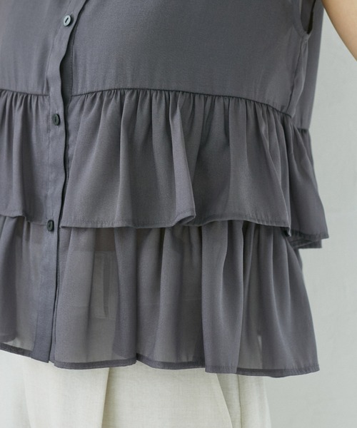 VIS（ビス）の「【洗える】シアーフリルブラウス（シャツ/ブラウス・レディース・ホワイト/チャコールグレー/ベージュ・FREE）」の19枚目の写真