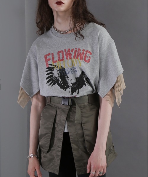 OKIRAKU(オキラク)の「(OKIRAKU×ROSEBUD)メッシュレイヤード スリーブ Tシャツ(スウェット・レディース・ホワイト系その他/グレー・FREE)」の2枚目の写真