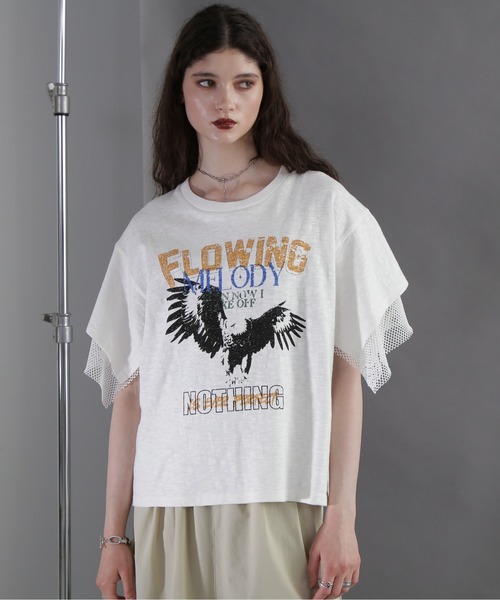 OKIRAKU(オキラク)の「(OKIRAKU×ROSEBUD)メッシュレイヤード スリーブ Tシャツ(スウェット・レディース・ホワイト系その他/グレー・FREE)」の6枚目の写真