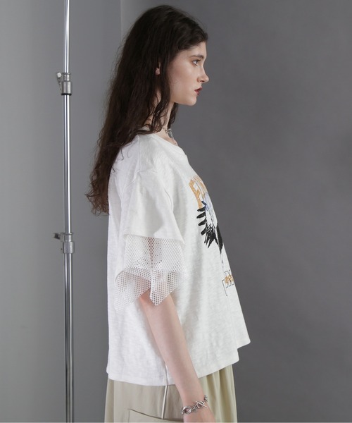 OKIRAKU(オキラク)の「(OKIRAKU×ROSEBUD)メッシュレイヤード スリーブ Tシャツ(スウェット・レディース・ホワイト系その他/グレー・FREE)」の7枚目の写真