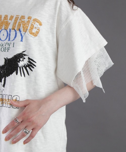 OKIRAKU(オキラク)の「(OKIRAKU×ROSEBUD)メッシュレイヤード スリーブ Tシャツ(スウェット・レディース・ホワイト系その他/グレー・FREE)」の10枚目の写真