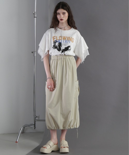 OKIRAKU(オキラク)の「(OKIRAKU×ROSEBUD)メッシュレイヤード スリーブ Tシャツ(スウェット・レディース・ホワイト系その他/グレー・FREE)」の3枚目の写真