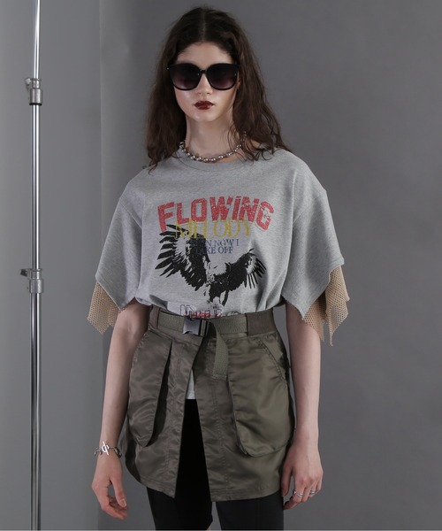 OKIRAKU(オキラク)の「(OKIRAKU×ROSEBUD)メッシュレイヤード スリーブ Tシャツ(スウェット・レディース・ホワイト系その他/グレー・FREE)」の12枚目の写真